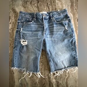 Garage Denim Bermuda Shorts Raw Hem Distressed Size 31